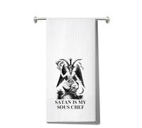 LEVLO Satan Kitchen Towel Satan Is My Sous Chef Religious Tea Towel Satanic Goat Head Gift Satan Chef Religious Merchandise (Satan Towel)
