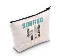 LEVLO Surfer Cosmetic Make Up Bag Surf Lover Gift Surfing Is My Therapy Makeup Zipper Pouch Bag For Friend Family, Surfing Is My Therapy