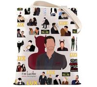 LEVLO Tote Bag, Canvas Lux Lucifer Tote, Women's Fashion, Large Capacity, 3D Print, Reusable, Machine Washable, Casual, Lucifer Morningstar Fans Gift, M, Unisex