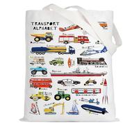 LEVLO Transport ABC Canvas Tote Bag Vehicle Alphabet Gift Transport Alphabet Shoulder Bag Car A-Z Merchandise, Transport Tote