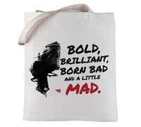 LEVLO Villain Deville Quote Cosmetic Bag Villain Movie Fans Gift Born Brilliant Bad And Alittle Mad Makeup Zipper Pouch Bag, Born Brilliant Tote, L