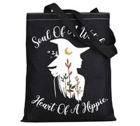LEVLO Witch Canvas Tote - Soul of a Witch, Heart of a Hippie Magic Bag