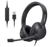 LEVN Headset with Mic, USB Headset with Microphone for PC, Headphones with Mic for Pc with Noise Canceling Microphone for Laptop, USB Headphones for Work from Home/Call Center/Open Office, Black