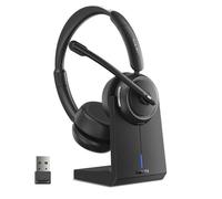 LEVN Wireless Headset, Bluetooth Headset with Noise Canceling Microphone & Charging Base, 65 Hrs Working Time 2.4G Headset with Microphone for PC/Laptop/Computer/Remote Work/Call Center/Zoom