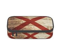 LEVNDIEJ Alabama State Flag On Old Wood Grain Postcard Print Pencil Case Large Capacity Pen Bag Pencil Pouch Box Organizer For College Work Travel