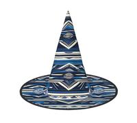 LEVNDIEJ Blue Polynesian Maori Tribal Pattern Print Halloween Witches Hat Witch Costume Cosplay Party Wizard Hat Accessory, Black, 2 PCS