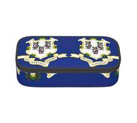 LEVNDIEJ Connecticut State Flag Print Pencil Case Large Capacity Pen Bag Pencil Pouch Box Organizer For College Work Travel