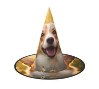 LEVNDIEJ Corgi Floral Flowers Print Halloween Witches Hat Witch Costume Women Cosplay Party Wizard Hat Accessory For Women