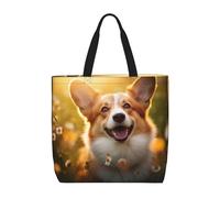 LEVNDIEJ Corgi Floral Flowers Print Tote Bag For Women Large Reusable Grocery Shopping Tote Bags With Zipper For Work Travel
