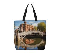 LEVNDIEJ Dublin Ireland Ha Penny Bridge River Print Tote Bag For Women Large Reusable Grocery Shopping Tote Bags With Zipper For Work Travel