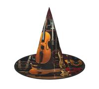 LEVNDIEJ Electric Guitar Print Halloween Witches Hat Witch Costume Women Cosplay Party Wizard Hat Accessory For Women