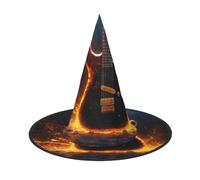 LEVNDIEJ Electric Guitar Print Halloween Witches Hat Witch Costume Women Cosplay Party Wizard Hat Accessory For Women