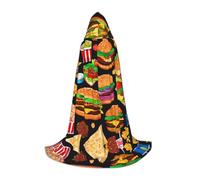 LEVNDIEJ Food Pattern Funny Print Hooded Cloak for Women Men Robes Medieval Costume Cape for Halloween Masquerade Cosplay, Black, Medium