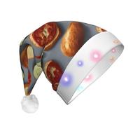LEVNDIEJ Healthy Food Print Santa Hat With Led Lights Christmas Hats For Adult Xmas Hat,For Christma New Year Party