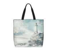 LEVNDIEJ Lighthouse Backdrop Print Tote Bag For Women Large Reusable Grocery Shopping Tote Bags With Zipper For Work Travel