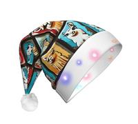 LEVNDIEJ Many Cute Llama Tile Print Santa Hat With Led Lights Christmas Hats For Adult Xmas Hat,For Christma New Year Party