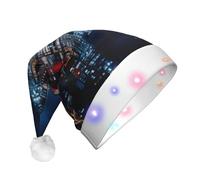 LEVNDIEJ Night Building Print Santa Hat With Led Lights Christmas Hats For Adult Xmas Hat,For Christma New Year Party