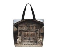 LEVNDIEJ Rustic Stall Wooden Door Print Tote Bag For Women Large Reusable Grocery Shopping Tote Bags With Zipper For Work Travel