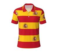 LEVNDIEJ Spanish Flag Print Men's Polo Shirts Golf Short Sleeve Shirts Casual Collared T-Shirt for Everyday Formal, Black, XL