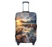LEVNDIEJ Stones Blue Sea Ocean Sunrise Mountain Print Suitcase Covers For Luggage Elastic Luggage Cover Perfect For Travel Business Trips, White, L