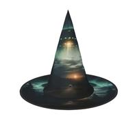 LEVNDIEJ Ufo At Night Print Halloween Witches Hat Witch Costume Women Cosplay Party Wizard Hat Accessory For Women