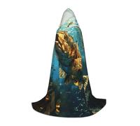 LEVNDIEJ Underwater World Hd Fish Print Hooded Cloak for Women Men Robes Medieval Costume Cape Halloween Masquerade Cosplay, Black, S