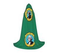 LEVNDIEJ Washington Flag Print Hooded Cloak for Women Men Robes Medieval Costume Cape for Halloween Masquerade Cosplay, Black, Medium