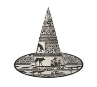 LEVNDIEJ Wolf Motifs Construct04 Print Halloween Witches Hat Witch Costume Women Cosplay Party Wizard Hat Accessory For Women
