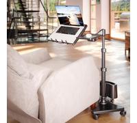 LEVO G2-801 Deluxe Rolling Laptop Stand with Mouse Tray - Stylish Gunmetal and Black Design for Comfortable Mobile Computing - Height Adjustment, 360° Swivel, and Sturdy Construction for Work