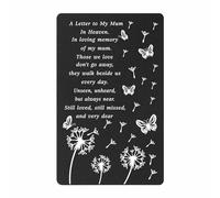 Levole Sympathy Cards: Loss of Mother Keepsake - Letter to Mum in Heaven, Black Metal Memorial Card