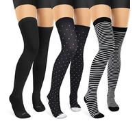 LEVSOX 3 Pairs Thigh High Compression Socks for Women 15-20mmHg Over Knee Compression Socks for Men, 3 Pairs Black/Striped/Polka Dot, XL