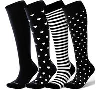 LEVSOX Bamboo Compression Socks for Women&Men 20-30 mmHg Knee High Cute Support Socks for Nurses, Pregnant Women, Travel, 4 Pair-mix4, M