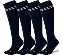 LEVSOX Bamboo Compression Socks for Women&Men 20-30 mmHg Knee High Cute Support Socks for Nurses, Pregnant Women, Travel, 4 Pair-navy, L