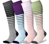 LEVSOX Bamboo Compression Socks for Women&Men 20-30 mmHg Knee High Cute Support Socks for Nurses, Pregnant Women, Travel, 4 Pair-mix5, M