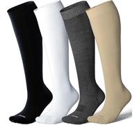 LEVSOX Bamboo Compression Socks for Women&Men 20-30 mmHg Knee High Cute Support Socks for Nurses, Pregnant Women, Travel, 4 Pair-mix2, S