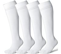 LEVSOX Bamboo Compression Socks for Women&Men 20-30 mmHg Knee High Cute Support Socks for Nurses, Pregnant Women, Travel, 4 Pair-white, L