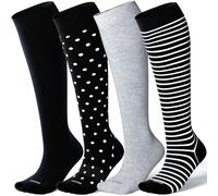 LEVSOX Bamboo Compression Socks for Women&Men 20-30 mmHg Knee High Cute Support Socks for Nurses, Pregnant Women, Travel, 4 Pair-mix3, M