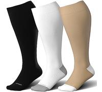 LEVSOX Bamboo Plus Size Compression Socks for Women Men Wide Calf 15-20mmHg Knee High for Pregnancy, Nurse, Travel, 3 Pair-black/White/Wheat, XXL