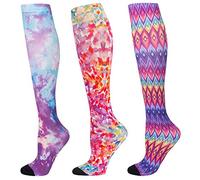 LEVSOX Compression Socks Women and Men, 20-30mmHg, Best for Nurses, Travel, Pregnancy, 3 Pairs Printing, Medium