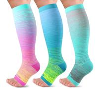 LEVSOX Open Toe Compression Socks for Women & Men 20-30mmHg Toeless Sock Knee High Support Stockings for Nurses Travel, 3 Pairs/Tie Dye, XX-Large