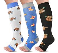 LEVSOX Open Toe Compression Socks for Women & Men 20-30mmHg Toeless Sock Knee High Support Stockings for Circulation Nurses Pregnant Travel, 3 Pairs/Animals, XX-Large