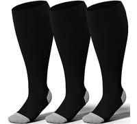 LEVSOX Plus Size Compression Socks for Women Men Wide Calf Extra Large 15-20 mmHg Knee High Sock for Nurses Pregnant Travel, 3 Pairs/Black, L