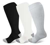 LEVSOX Plus Size Compression Socks Wide Calf Men&Women 20-30 mmhg Knee High Support Socks for Medical, Nurse, Diabetic, 3 Pair-black/White/Gery2, XL