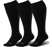 LEVSOX Wide Calf Bamboo Compression Socks for Women&Men Plus Size 15-20mmHg Knee High Support Sock for Circulation, 3 Pair-black, XX-Large