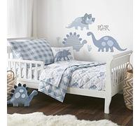 Levtex Baby - Dino Toddler Bed Set - Shades of Blue and Grey - Dinosaur - 5 Piece Set Includes Reversible Quilt, Fitted Sheet, Flat Sheet, Pillow Case, Decorative Pilow