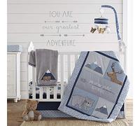 Levtex Baby - Emerson Crib Bed Set - Baby Nursery Set - Navy, Blue, Grey and Tan - Animal Adventure - 4 Piece Set Includes Quilt, Fitted Sheet, Wall Decal & Dust Ruffle