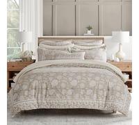 Levtex Home Adare Taupe Reversible King Duvet Cover Set (106x94in) with 2 Pillowcases (36x20in) - Floral Bedding - Taupe and White - Cotton King Size Duvet Cover Set - Soft, Pre-Washed