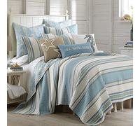 Levtex Home Blue Maui Quilt Set, Full/Queen Quilt + Two Standard Pillow Shams, Striped Coastal Design in Light Blue, Cream and Tan, Quilt Size (88 x 92), Pillow Sham Size (26x 20) Reversible, Cotton