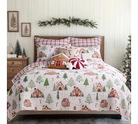 Levtex Home - Gingerbread Village - King - Holiday - Red Green Brown White - Quilt (106x92in.) - Reversible - Cotton
