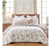 Levtex Home - Ophelia Quilt Set - King Quilt and Two King Shams - Floral - Taupe Grey Cream Blush - Quilt (106x96in.) and Shams (20x36in.) - Reversible - Rayon/Cotton